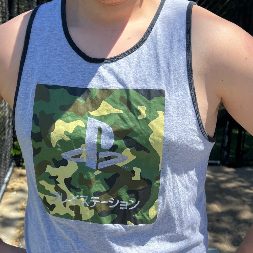 SONY PlayStation Console MEN TANK TOP SHIRT SLEEVELESS CAMO SOLDIER FOREST TREE